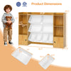 Kids toy storage and bookshelf in beige with 4 open compartments and 8 storage boxes, ideal for organizing toys.