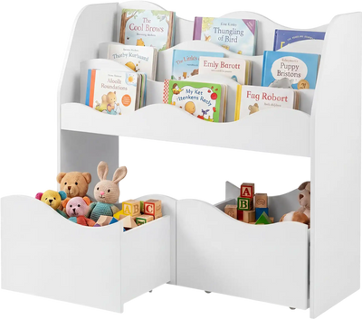 Costway Kids Toy Wooden Storage Organizer w/ 2 Rolling Drawers 22714791 New