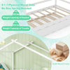 House-shaped kids twin bed with trundle, solid wood frame, and plywood slats for extra sleeping space and stability.