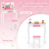 Princess pretend play makeup dressing table in pink with polka dot print, featuring a detachable mirror and ample.