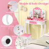 Princess pretend play makeup dressing table in pink with tri-folding mirror, sturdy legs, and anti-toppling device for.