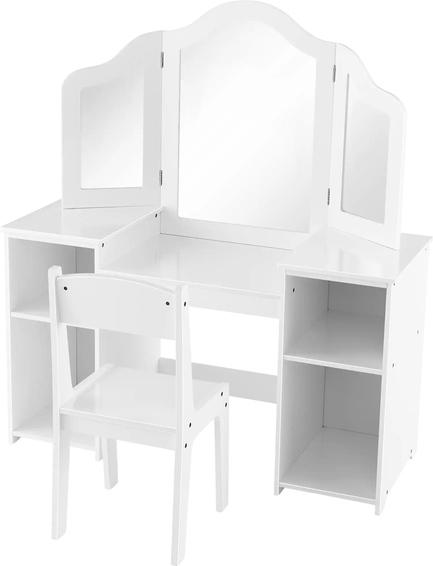Costway Kids Vanity Table & Chair Set w/ Removable Tri-Folding Mirror 75321894 New