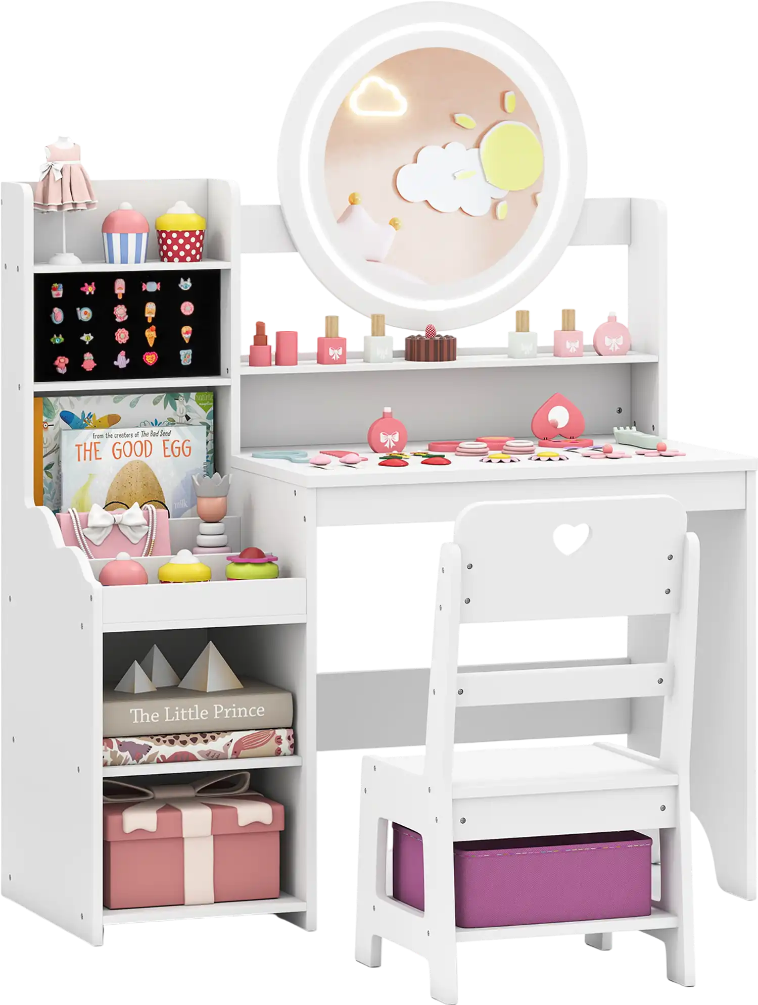 Costway Kids Vanity Desk Mirror Lights Chair Set Princess Pretend Play 35271458 New