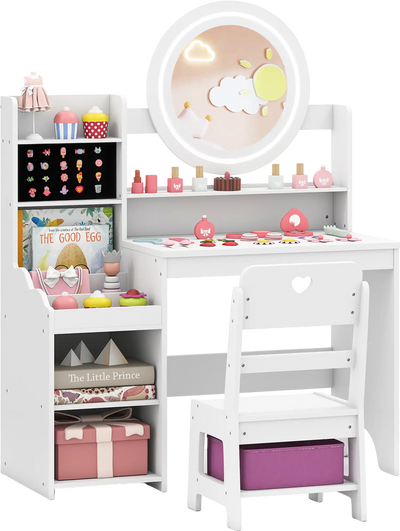 Costway Kids Vanity Desk Mirror Lights Chair Set 35271458 New