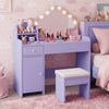 Kids Vanity Desk with Mirror and Lights Princess Pretend Play Dressing Table-Purple - Gallery View 1 of 10