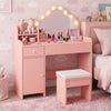 Kids Vanity Desk with Mirror and Lights Princess Pretend Play Dressing Table-Pink - Gallery View 1 of 11