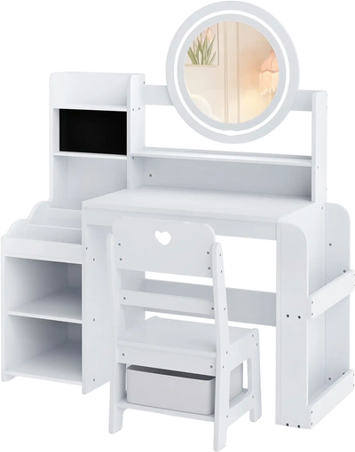 Costway Kids Vanity Desk Mirror Side Bookshelf Ring Slots 65816867 New