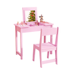 Kids vanity makeup table and chair set in pink with flip top mirror, perfect for imaginative play and arts and crafts.