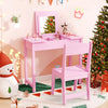 2-in-1 Kids Vanity Makeup Table and Chair Set with Flip Top Mirror-Pink - Gallery View 1 of 9
