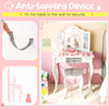 Kids vanity set with tri-folding mirror and anti-toppling device, designed for safety and stability in white finish.