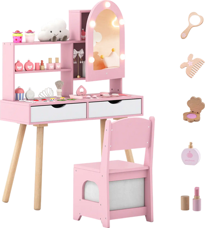 Costway Kids Vanity Set Dressing Table Mirror Cabinet 41100291 New