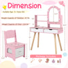 Kids vanity set in pink with adjustable lighted mirror, storage drawers, and a chair, perfect for pretend play and.