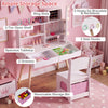 Kids vanity set in white featuring a lighted mirror, ample storage, and a comfortable chair with a removable storage bin.