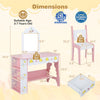 Kids vanity set with mirror and chair in white, featuring storage drawers and shelves, perfect for imaginative play.