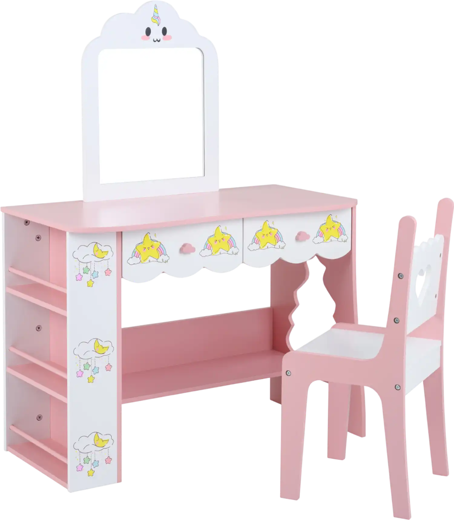 Costway Kids Vanity Set Princess Makeup Table Mirror Chair 76367269 New