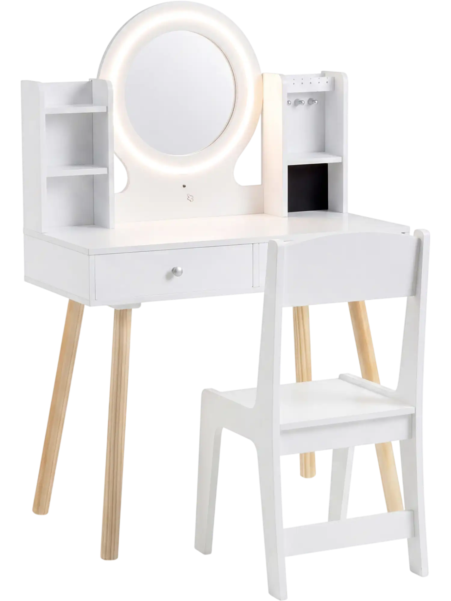 Costway Kids Vanity Set Lighted Mirror Storage Drawers 72635481 New