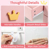 Kids vanity set features a crown mirror, pink handles, and anti-toppling devices for safe and stylish playtime.