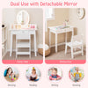 Kids vanity set in white featuring a lighted detachable mirror, spacious storage, and dual use as a writing desk.