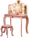 Pink kids vanity set with sturdy curved legs, detachable top, and crown-shaped handle for safe and stylish use.