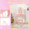 Kids vanity set in pink with tri-fold lighted mirror, detachable top, and spacious drawer for versatile use.