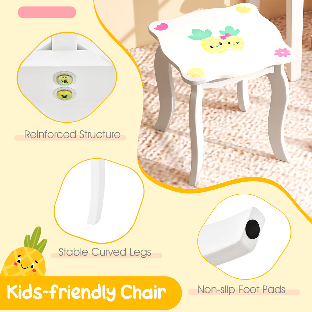 Kids-friendly chair with reinforced structure, stable curved legs, and non-slip foot pads for safety and comfort.