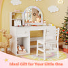 Kids vanity table and chair set in white with lighted mirror, perfect for ages 3+, ideal for playroom or bedroom use.