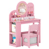 Kids Vanity with Lights Princess Vanity Table and Chair Set with 2 Drawers and 2-Tier Bookshelf-Pink - Gallery View 1 of 1