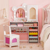 Kids vanity with bear-shaped mirror, 5 drawers, and lights, perfect for ages 3+, ideal for play and creativity.