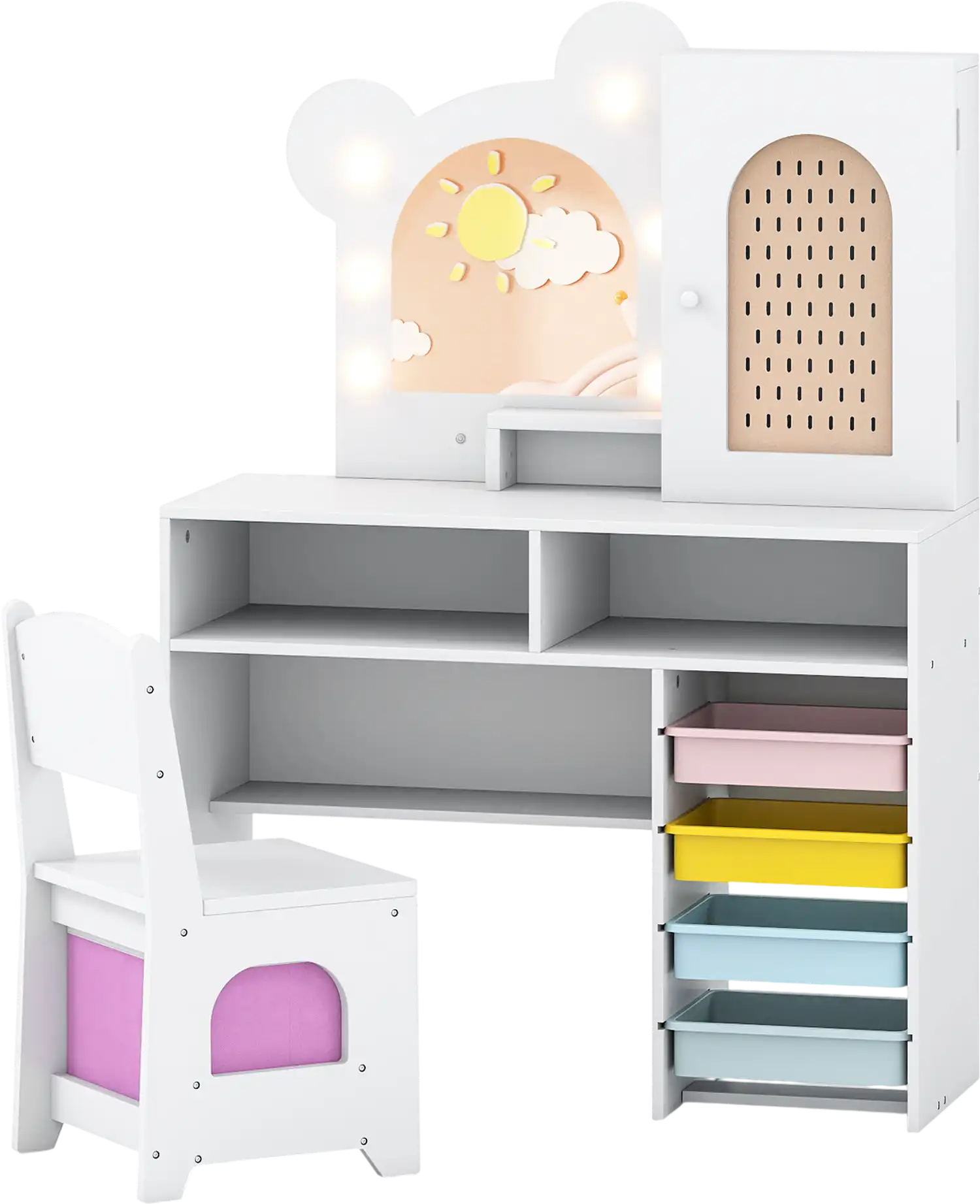 Costway Kids Vanity w/ Lights & 5 Drawers 84525556 New