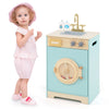 Kids washer playset toy washing machine in blue with rotating wheel, detergent drawer, and realistic knobs for.