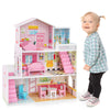 Kids wooden dollhouse playset with 3 stories and vibrant decor, ideal for creative play and skill development for.