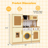 Kids wooden kitchen playset in yellow with realistic lights and sounds, featuring a stove, oven, and washing machine.