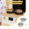 Kids wooden kitchen playset featuring two stoves with lights and sounds, perfect for imaginative cooking adventures.