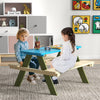 Kids wooden picnic table set with built-in benches, made of durable acacia wood, perfect for dining and activities.