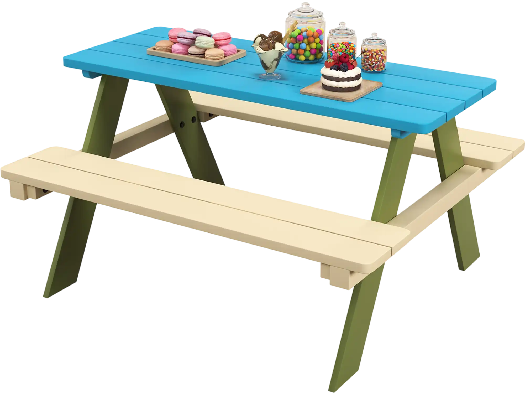 Costway Kids Wooden Picnic Table Set Activity Dining Built-in Benches 24731895 New