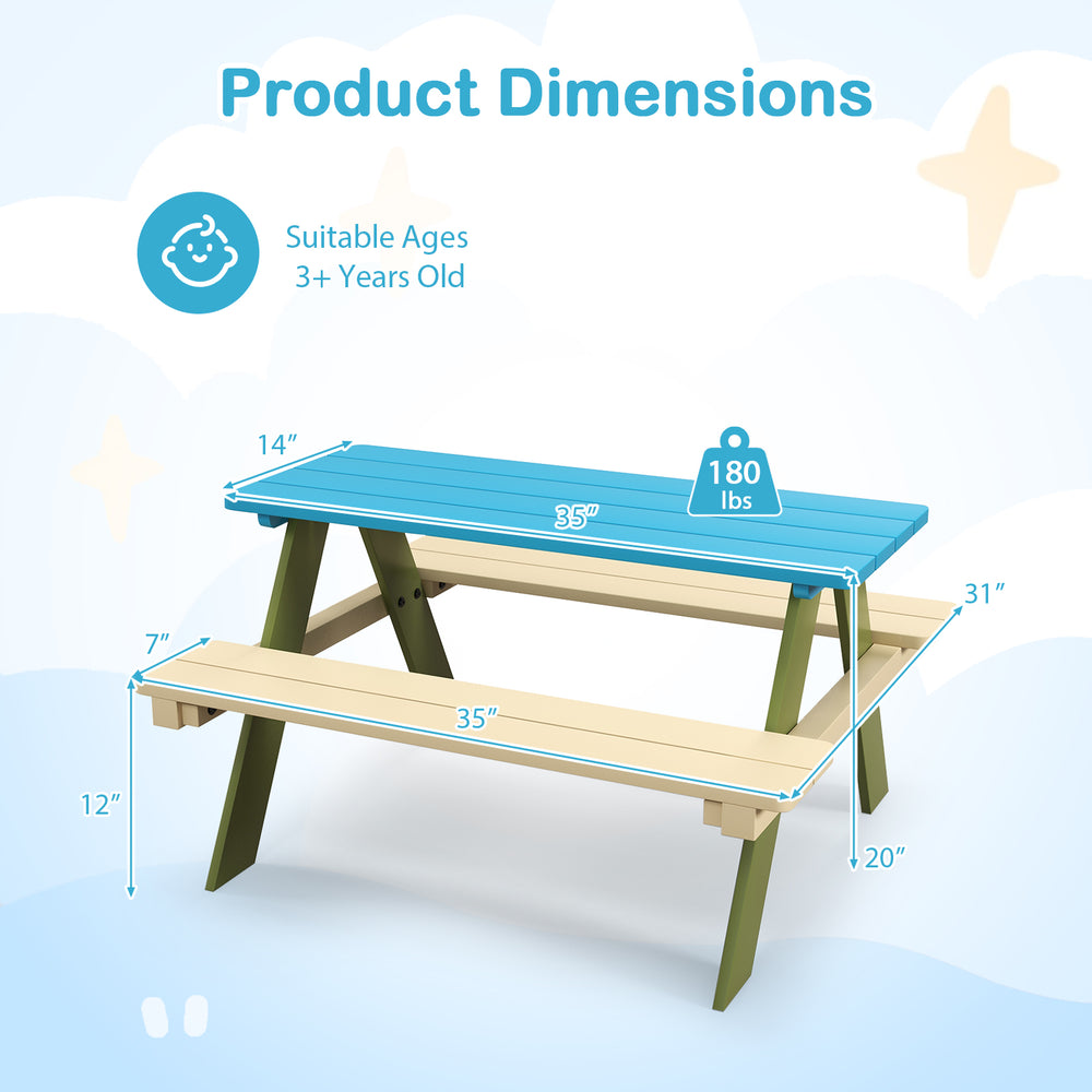 Kids wooden picnic table set with built-in benches, durable acacia wood, suitable for ages 3+, perfect for outdoor.