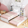 Twin/Full Kids Wooden Platform Bed with Trundle Storage Headboard-Twin Size - Gallery View 1 of 12