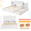 Twin/Full kids wooden platform bed with trundle, featuring a storage headboard and double mobile bookshelves for.