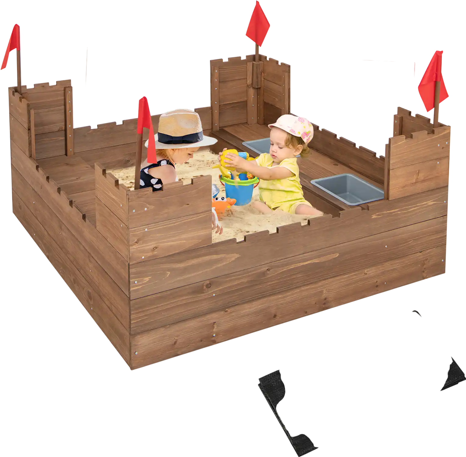 Costway Kids Wooden Sandbox Bottom Liner Red Flags 79254168 New