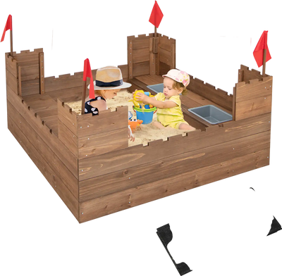 Costway Kids Wooden Sandbox Bottom Liner Red Flags 79254168 New