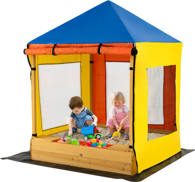 Costway Kids Wooden Sandbox Canopy Mesh Windows Bottom Liner 32262295 New