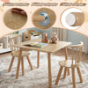 Kids wooden table and chairs set with solid pine wood frame, easy-to-clean surface, ideal for toddlers' activities.
