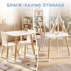 Kids wooden table and 2 chairs set in white, featuring natural pine legs, ideal for playrooms and safe for toddlers.