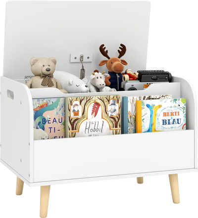 Costway Kids Wooden Toy Box Front Bookshelf 4 Solid Wood Legs 21244693 New