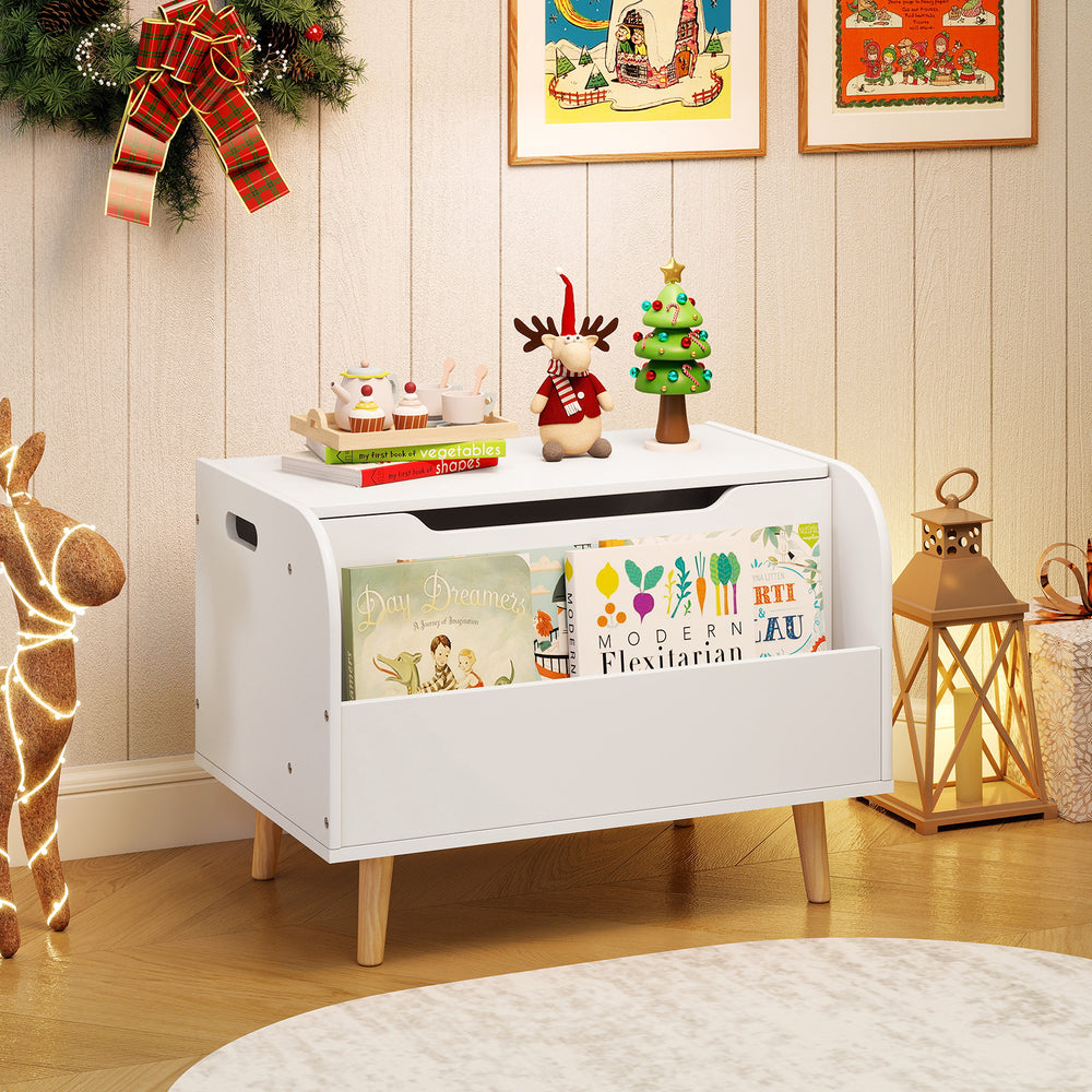 Kids Wooden Toy Box with Front Bookshelf and 4 Solid Wood Legs for Playroom-White - Gallery View 1 of 10