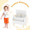 Kids wooden toy box with front bookshelf, white finish, 4 solid wood legs, ideal for playroom storage.
