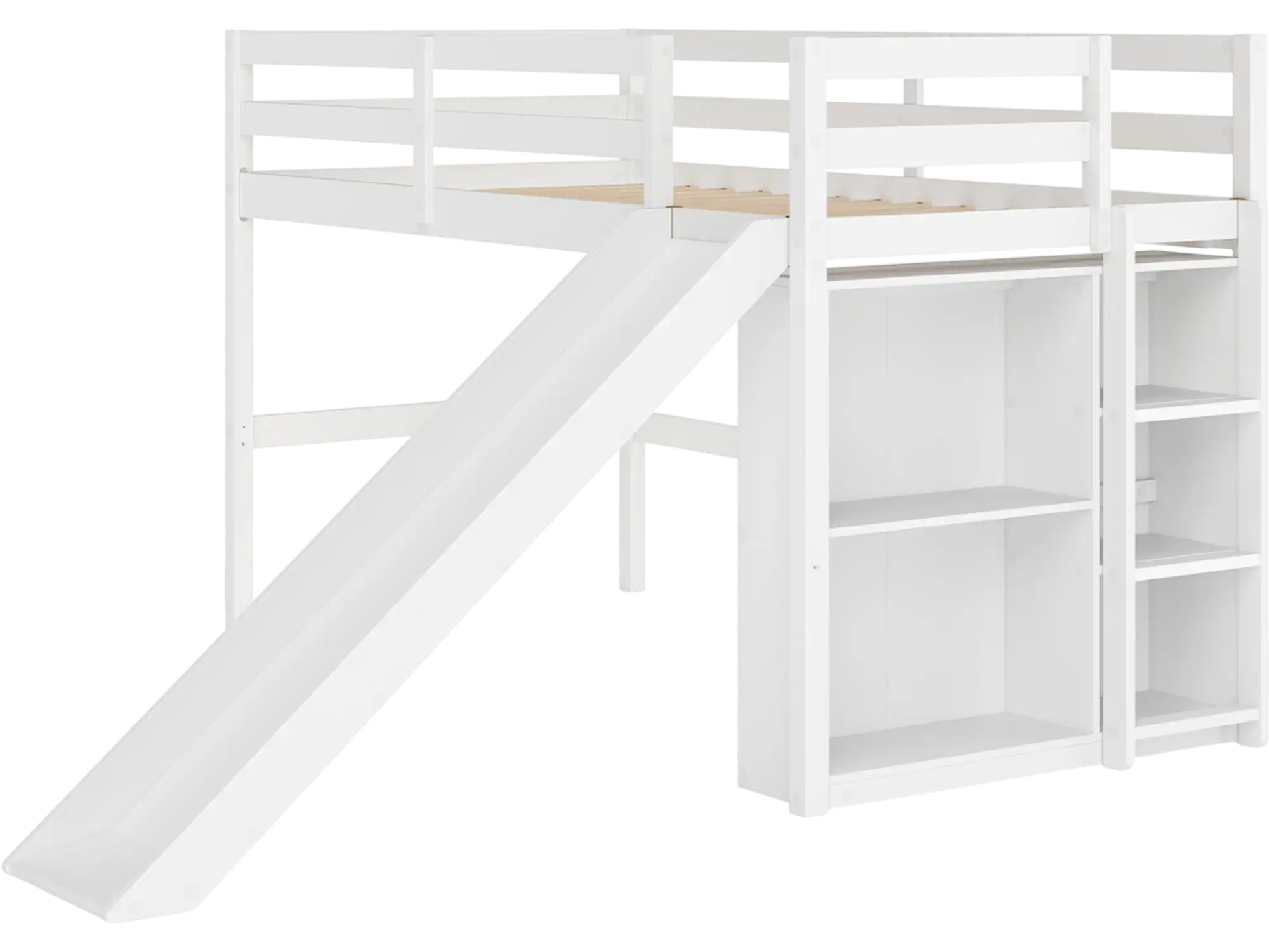 Costway Kids Twin Loft Bed Frame Wooden Slide Ladder 64426422 New