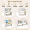 Kids desk and chair set features a tiltable desktop, side bookshelves, and storage baskets for versatile use and organization.
