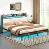 Twin/Full/Queen/King Size Bed Frame with LED Light and Charging Station-King Size - Gallery View 1 of 10