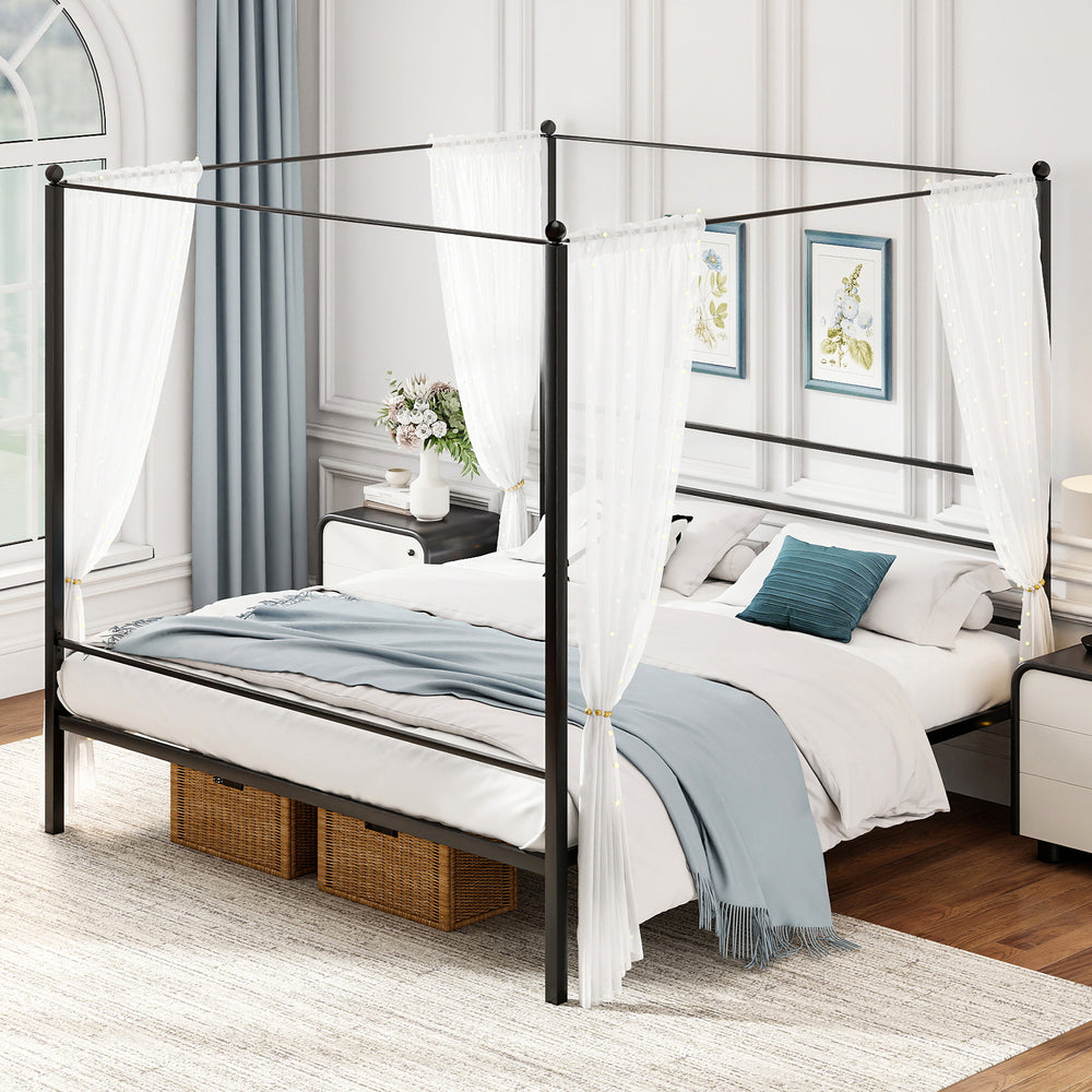 King Size Metal Canopy Bed Frame with Slat Support - Gallery View 1 of 11